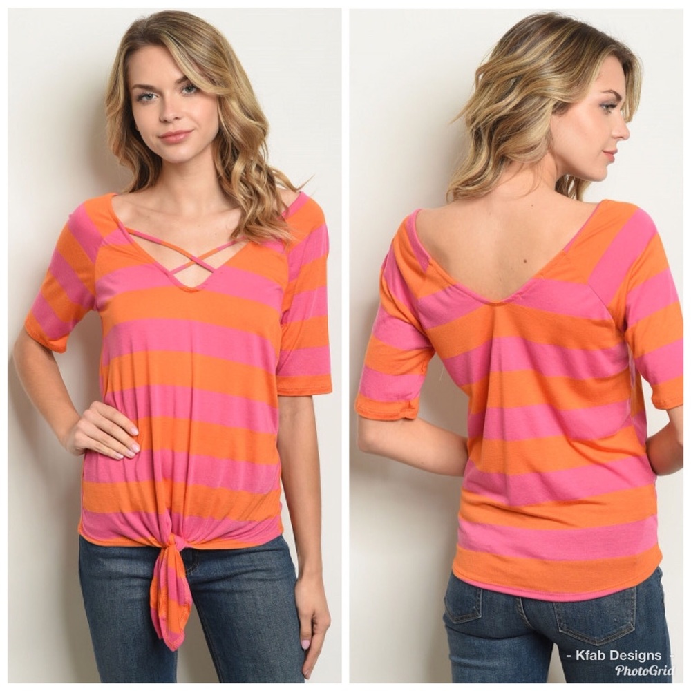 🛍LAST 1! Pink/Orange Striped Knot Front Tunic! - Picture 5 of 6